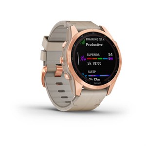 3 GARMIN - Fenix 7S Sapphire Solar smartwatch m. rosaguld titanium & læderrem