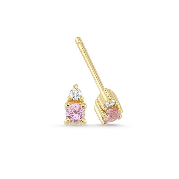 Petit rund - Pink safir øreringe i 14 kt. guld | Ø1110