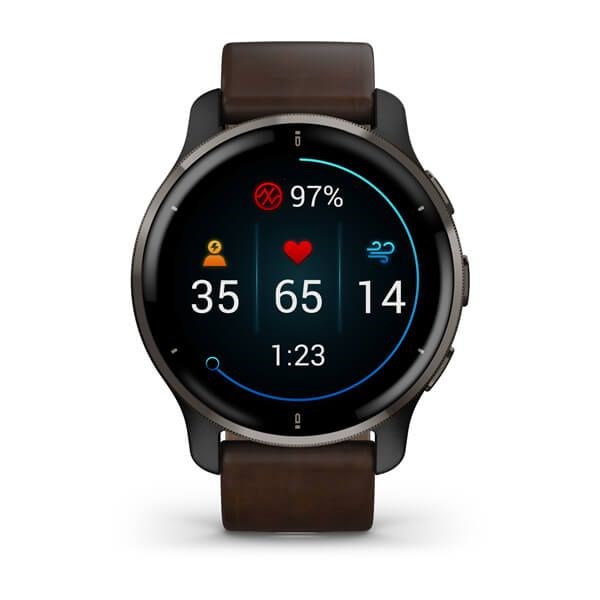 GARMIN - Venu 2 Plus, GPS, Black + Slate, Leather