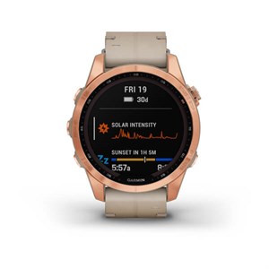 2 GARMIN - Fenix 7S Sapphire Solar smartwatch m. rosaguld titanium & læderrem