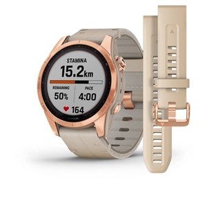 1 GARMIN - Fenix 7S Sapphire Solar smartwatch m. rosaguld titanium & læderrem