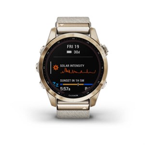 2 GARMIN - Fenix 7S Sapphire Solar m. guld titanium & creme nylonrem