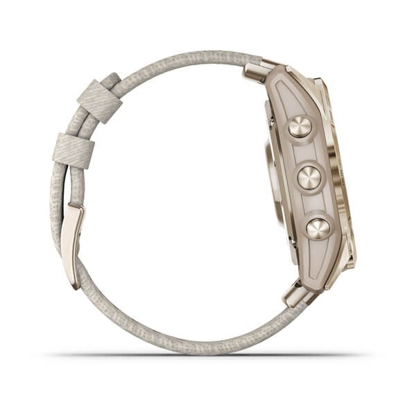 4 GARMIN - Fenix 7S Sapphire Solar m. guld titanium & creme nylonrem