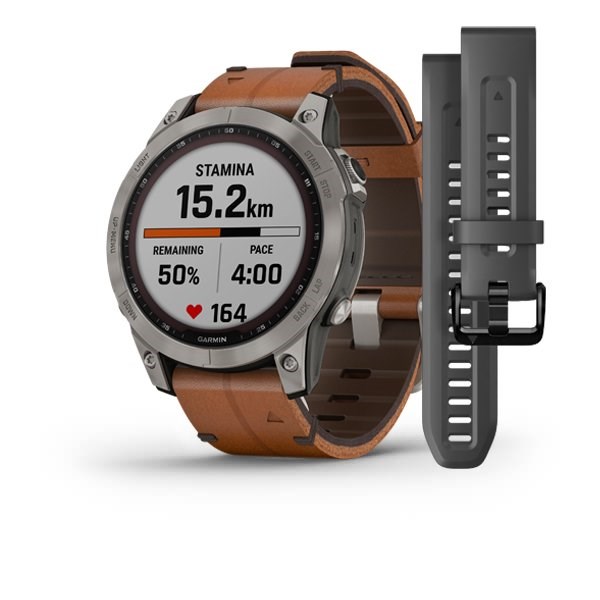 Billede af GARMIN - Fenix 7 Sapphire Solar m. titanium & brun læderrem