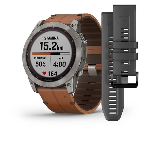 Billede af GARMIN - Fenix 7X Sapphire Solar m. titanium & brun læderrem