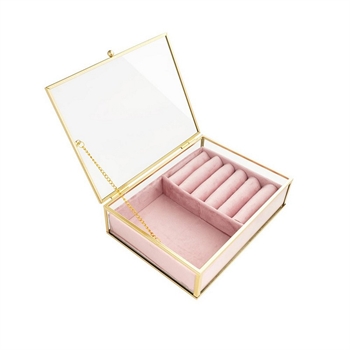 Smykkeskrin i glas og forgyldt messingfarvet metal 