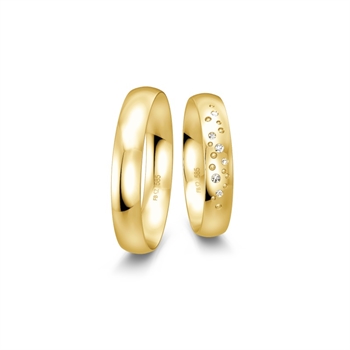 Breuning vielsesringe i 8-14 kt guld med 0,042 ct brillanter og stjernedrys