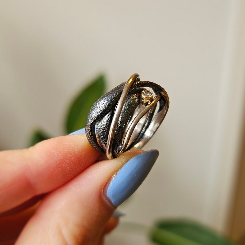Rabinovich sort sølv ring med brilliant - 70817350