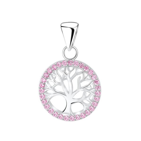 Billede af ByBirch - Halskæde i sølv med Livets træ og pink zirkonia
