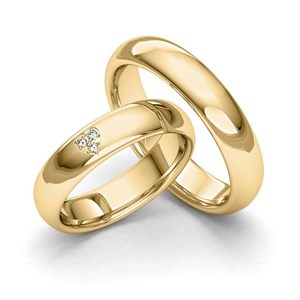 Siersbøl Wedding - Vielsesringe i 14kt. guld m. hjerte af brillanter