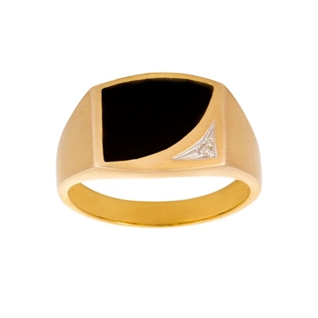Son of Noa signetring i guld med sort onyx og diamant 12x16 mm