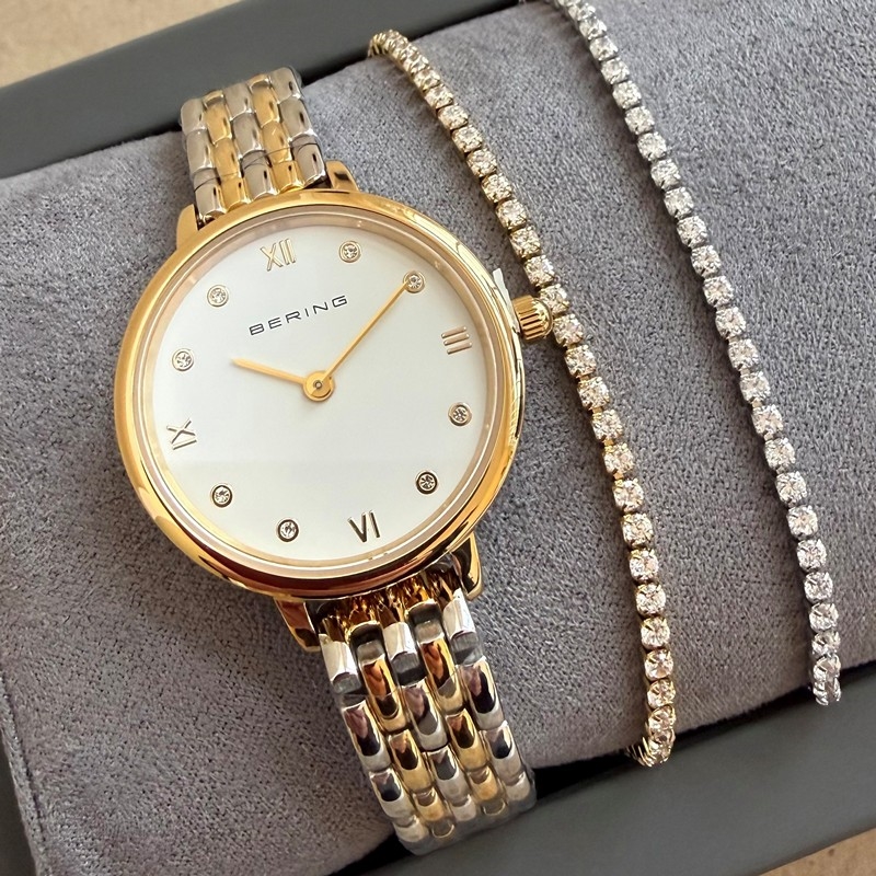 BERING dameur i bi color stål med tennisarmbånd