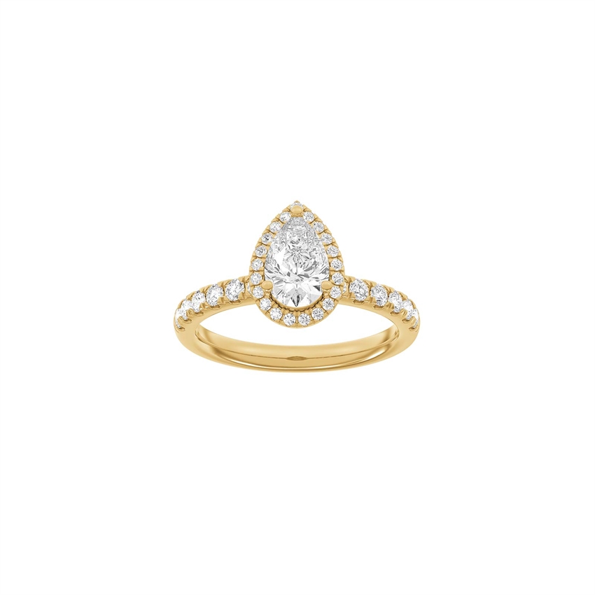 Dråbeformet Halo-ring i 14kt rødguld med 1,52ct lab-grown diamanter fra Siersbøl Luxury