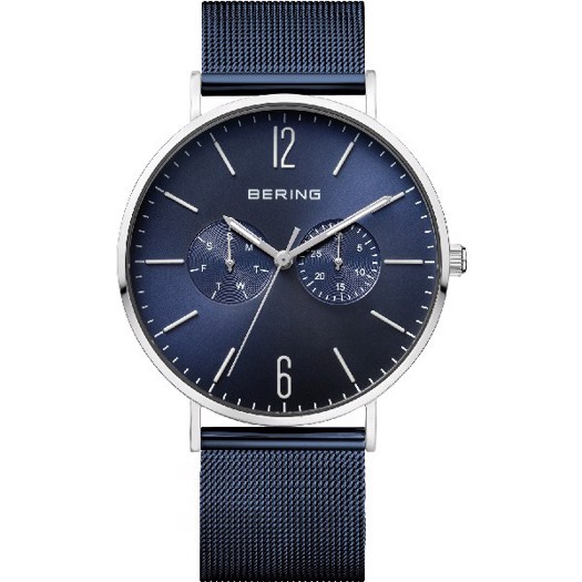 Bering Classic herreur i sølv blå mesh lænke 14240-303