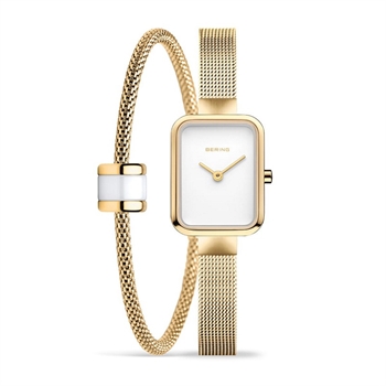 gavesæt fra Bering forener et klassisk dameur med et stilrent armbånd