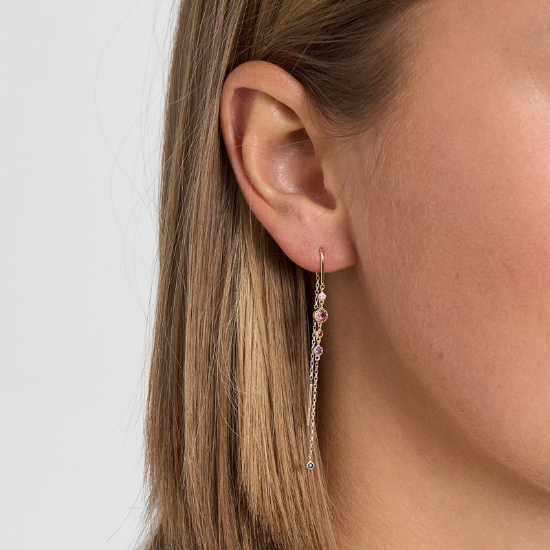 Mads Z Luxury Rainbow ørekæder i 14 kt guld med farvede ædelsten