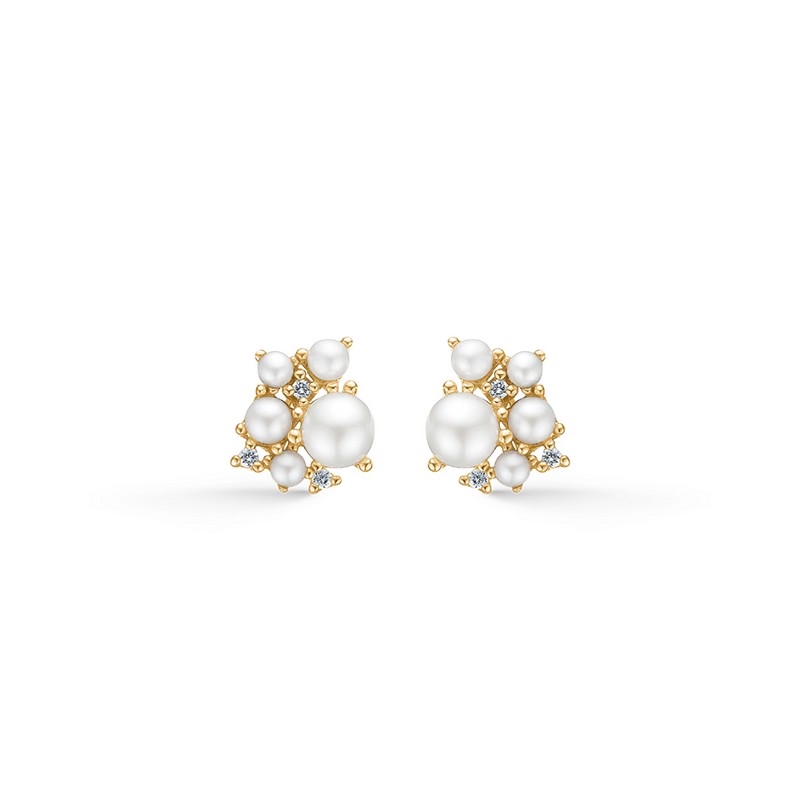 Mads Z - Diamond Cloud øreringe i 14 kt guld m perler m i alt 0,048ct