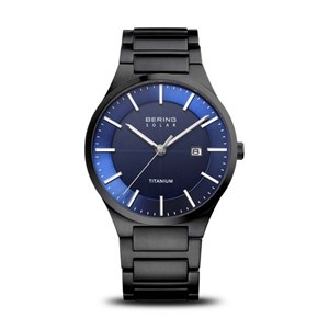 Bering - Solar titanium herreur m blå skive | 15239-727