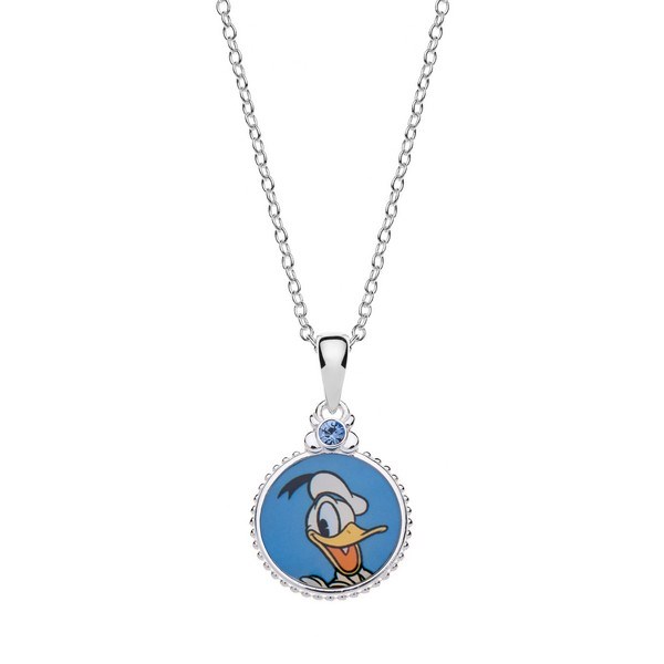 Billede af Disney - Anders And halskæde med blå emalje og blå topas i sølv