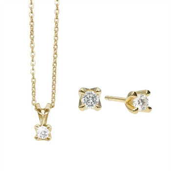 Smykkesæt i 8 kt guld med lab grown diamanter fra byAagaard.