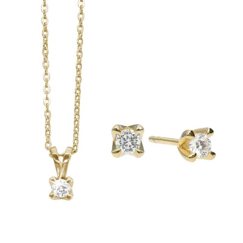 Smykkesæt i 8 kt guld med lab grown diamanter fra byAagaard.