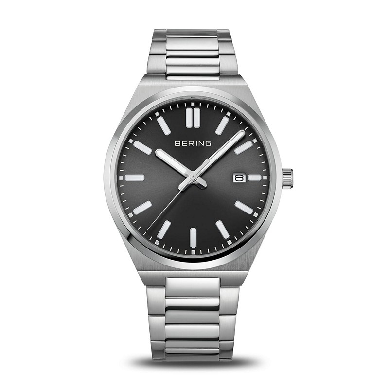Bering Classic herreur i børstet sølv m. sort 17639-702