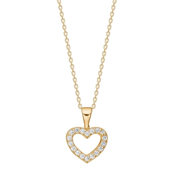  Siersbøl - 8kt. guldvedhæng hjerte m/cz inkl. forg. kæde