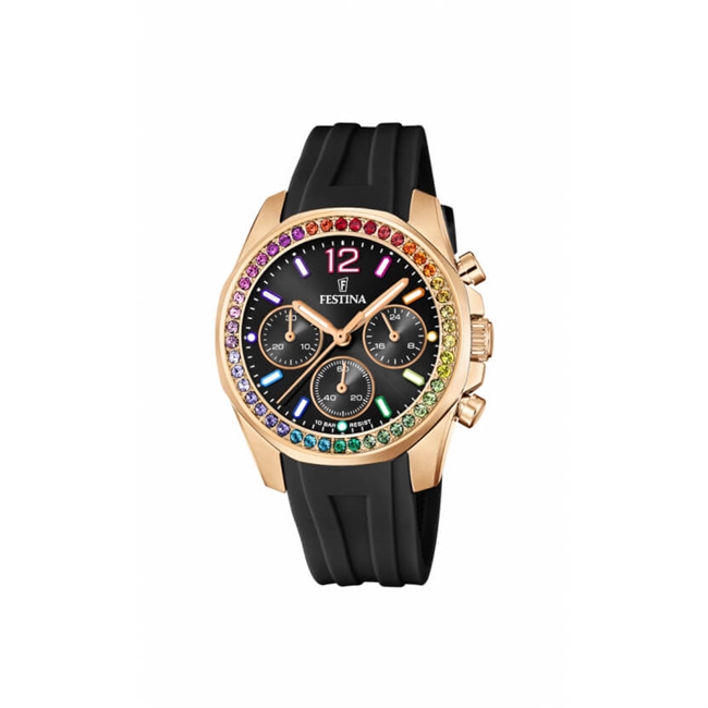 Billede af Festina - Rainbow Dameur i rosegold m. zirkonia og gummirem