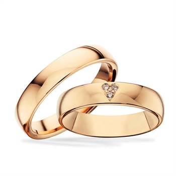 Vielsesringe - Guldringe 14kt. glat i 4,5mm og 3 brillanter