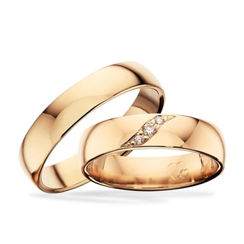 Vielsesringe - Guldringe 14kt. glat i 5mm og 3 brillanter