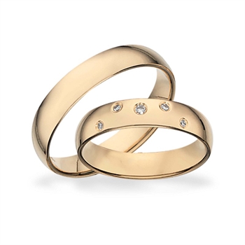 Vielsesringe - Guldringe 14kt. glat i 5mm og 5 brillanter