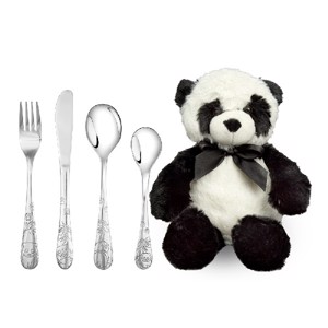 NOA Kids - Bestiksæt m. Panda i rustfrit stål (inkl. pandabamse)
