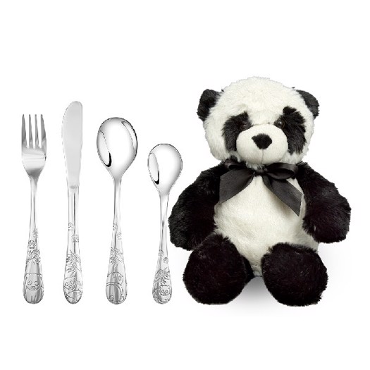 NOA Kids - Bestiksæt m. Panda i rustfrit stål (inkl. bamse)