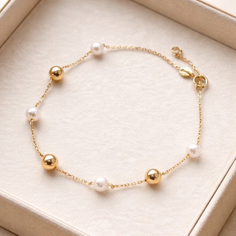 Kugle og perlearmbånd i 8 kt guld fra Scrouples 3