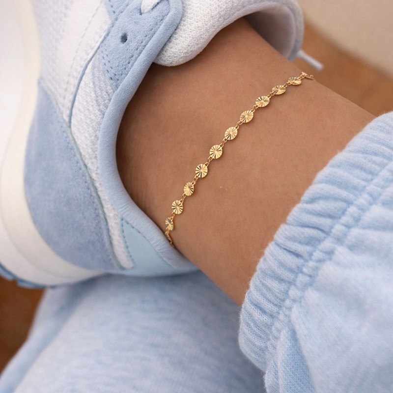 Scrouples - Ankelkæde plisserede poletter forgyldt sølv