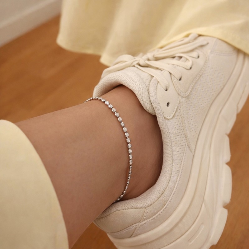 Scrouples Ankelkæde små plisserede poletter sølv