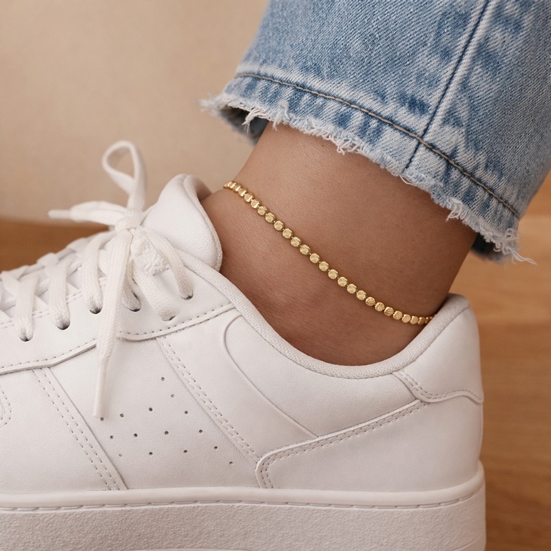 Scrouples ankelkæde små plisserede poletter forgyldt sølv