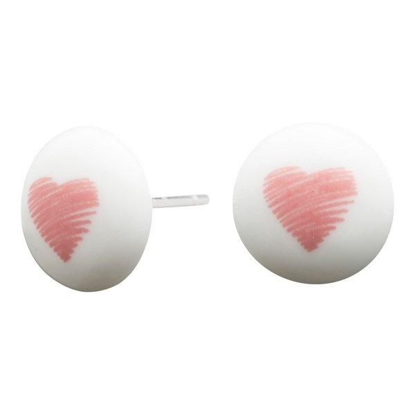 Hvide porcelæn øreringe med rosa hjerte - 30990370900