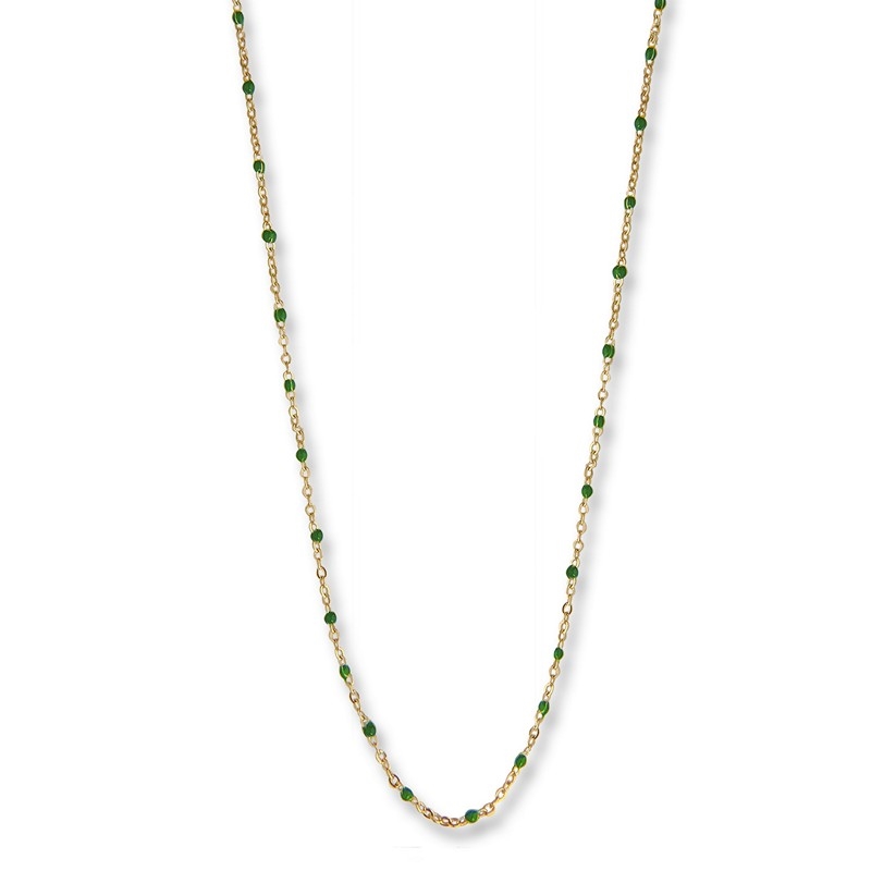 Billede af Jeberg Ivy halskæde i forgyldt sølv med grøn emalje