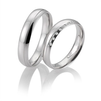 Breuning guldvielsesringe i 8-14 kt hvidguld med 0,039 ct