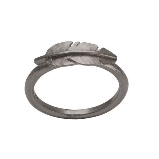 Heiring Fjer ring i sort oxyderet sølv Mini - 51-6-00ox