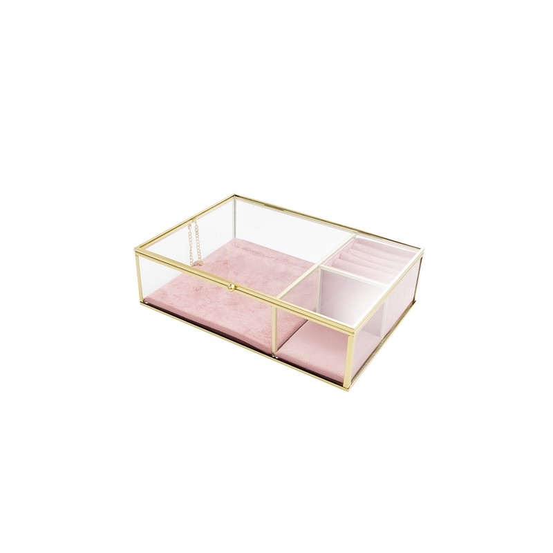 Smykkeskrin i glas med rosa velour - 3 varianter 2