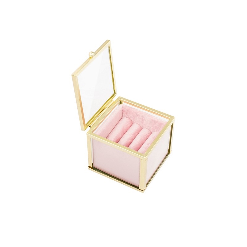 Smykkeskrin i glas med rosa velour - Flere størrelser 2