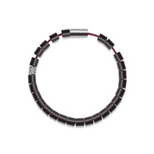 Black Sun Basisarmbånd i rød nylon og perler m. sølvlås 