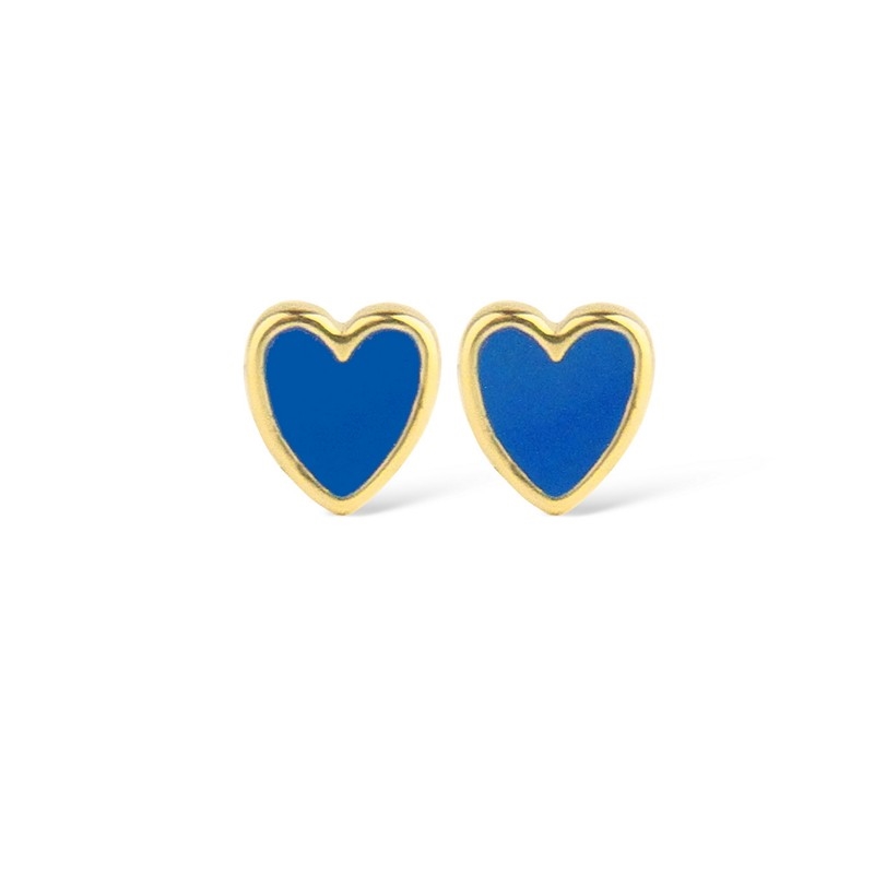 Billede af Jeberg Baby Heart øreringe i forgyldt sølv med blå emalje