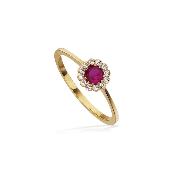 11: Scrouples - Ring i 8 kt guld m roset af pink og hvide zirkonia