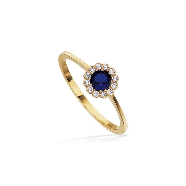 Scrouples - Ring i 8 kt guld med roset af blå og hvide zirkonia