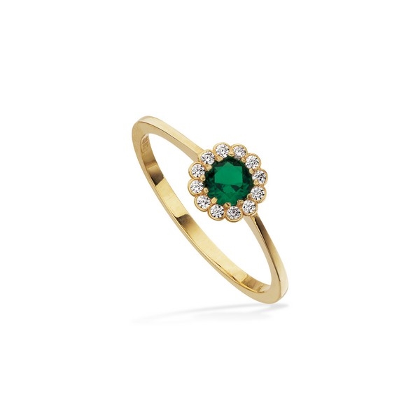 13: Scrouples - Ring i 8 kt guld med roset af grøn og hvide zirkonia