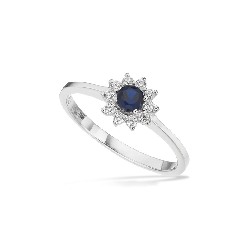 Scrouples - Ring i sølv med roset af blå og hvide zirkonia