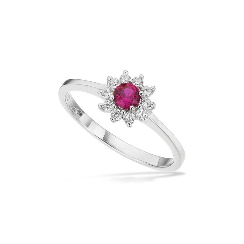 10: Scrouples - Ring i sølv med roset af pink og hvide zirkonia